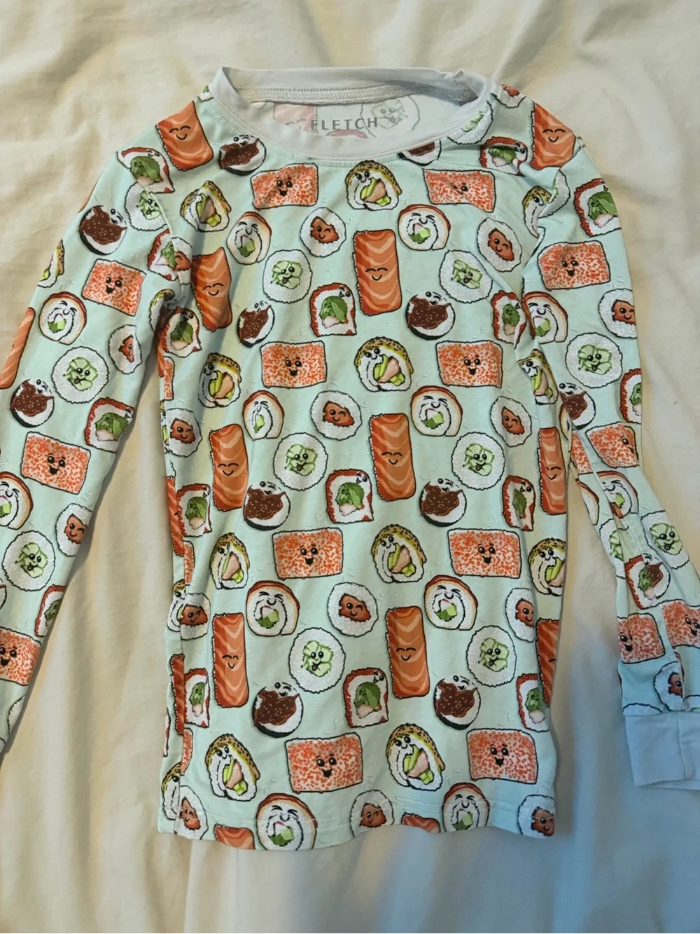 FLETCH Kids Sushi Print Pajama Set - Light Blue & Orange